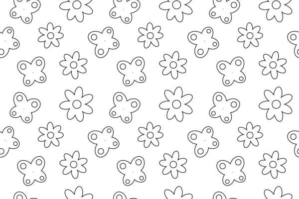 Black and white seamless pattern of butterfly and flower outlines, ideal for childrens coloring pages.