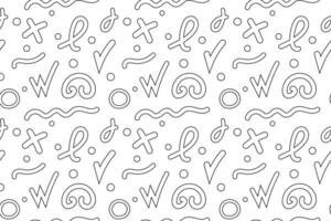 Black and white seamless abstract pattern with playful doodles, perfect for childrens coloring activities. vector