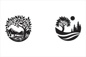 Two different logos for a forest and a lake vector