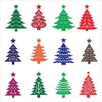 A Various Christmas Trees Collection Set, Christmas Tree Icon, Christmas Trees Silhouettes, Christmas Tree Color Set vector