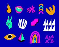 Vintage abstract symbol and shape collection set clip art template sticker poster element print art editable vector