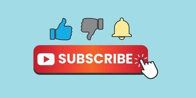Subscribe button with notification bell icon, Red subscribe button isolated on transparent bg vector