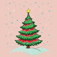 Whimsical Pine Tree with Colorful Accents and Snow vector