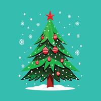 Joyful Christmas Tree with Red Ornaments and Snowflakes vector