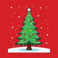 Whimsical Cartoon Christmas Tree with Red Background vector