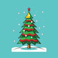 Festive Green Tree Adorned with Stars and Snowflakes vector