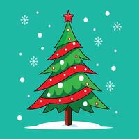 Festive Christmas Tree with Red Ribbon and White Snow vector