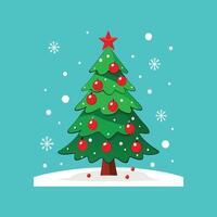Cheerful Christmas Tree with Red Ornaments and Snowflakes vector