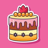 Festive Cake with Pink Drizzle and Decorative Toppings vector