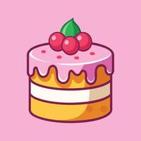 Delightful Cake with Pink Frosting and Cherries vector