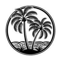 A black and white image of palm trees in a circle vector