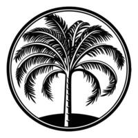 A black and white palm tree in a circle vector