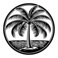 A palm tree in a circle with the ocean in the background vector