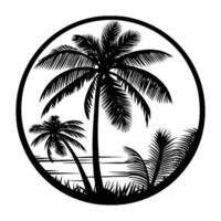 Palm trees and beach in a circle vector