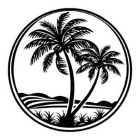 Palm trees in a circle with a black and white background vector