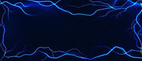 Lightning frame. Thunderbolt realistic effect rectangular border with blue electric flashes, electrical discharge, shock power. 3d isolated template vector