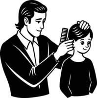 A man combing the hair of a boy vector