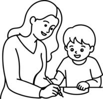 Mother and son coloring pages vector