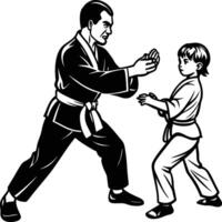 A boy and a man in karate gear vector