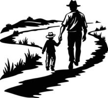 Father and son walking in the desert vector