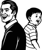 A black and white drawing of a man and his son vector