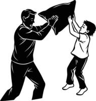 A man and boy are fighting over a pillow vector