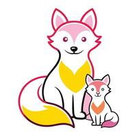 A cartoon fox and her cub on a white background vector