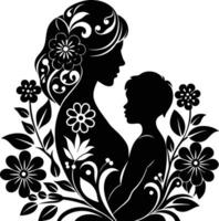 Silhouette of a mother and child with flowers vector