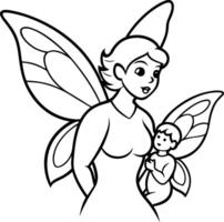 A fairy with a baby coloring page vector