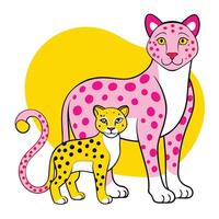 A pink leopard and a baby leopard vector
