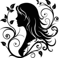 A woman with long hair and leaves in her profile vector