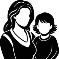 A black and white silhouette of a mother and child vector