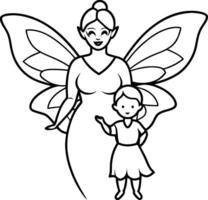 A fairy with a child coloring page vector
