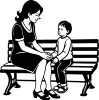 A woman sitting on a bench with a child vector
