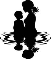 Silhouette of a mother and child in the water vector