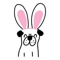 Outline icon. Funny pug wearing bunny ears. Easter party. Illustration on white background. vector