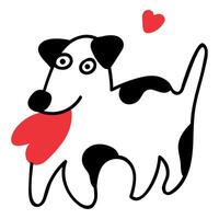 Outline icon. Dog hold red heart in mouth. hand drawn illustration for Valentine's day. vector