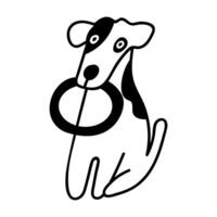 Outline icon. Terrier with circle toy. Hand drawn illustration on white background. vector