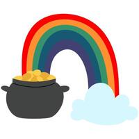 WPot with the golden coins and rainbow. Happy St. Patrick's Day. Ireland Feast day vector