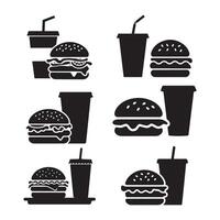 Hamburger and soft drink cup, Fast food icon, Silhouette flat design on white background, illustration vector