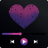 Music player interface with gradient colored sound wave heart emblem vector
