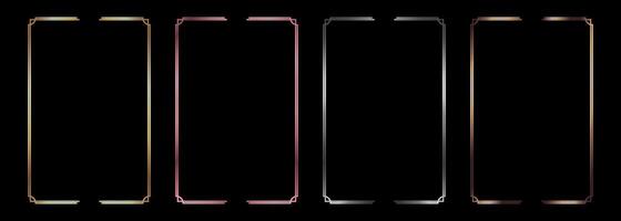 Set of minimalistic art deco style frames in metallic colors. Golden, silver, bronze and pink colored frame borders for invitation cards of wedding vector