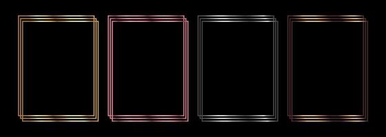 Set of minimalistic square frames in metallic colors. Golden, silver, bronze and pink colored frame borders for invitation cards of wedding vector