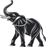 an elephant is standing in a black and white drawing vector