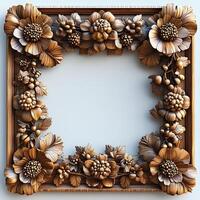 wooden frame isolated on white background with shadow. exquisite wooden border frame top view flat lay. empty picture frame on white background photo