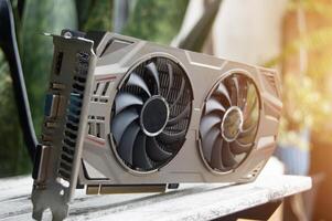 Side view of graphics card, computer parts photo