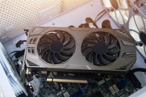Top view of graphics card, computer parts photo