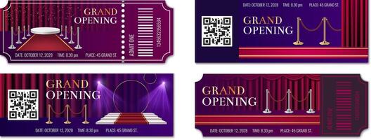 Red carpet realistic 3d tickets template collection vector
