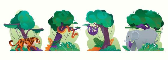 Jungle compositions in gradient style vector