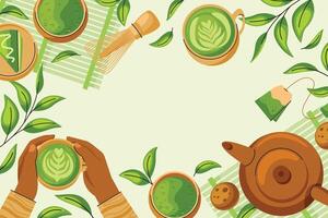 Matcha tea frame background in flat design vector